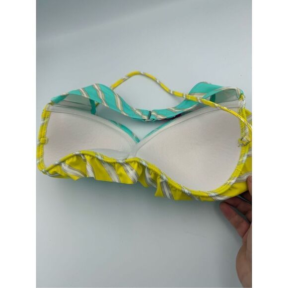 Victoria's Secret Womens Blue Metallic Striped Bandeau Padded Top Bikini Set Siz - Picture 9 of 9